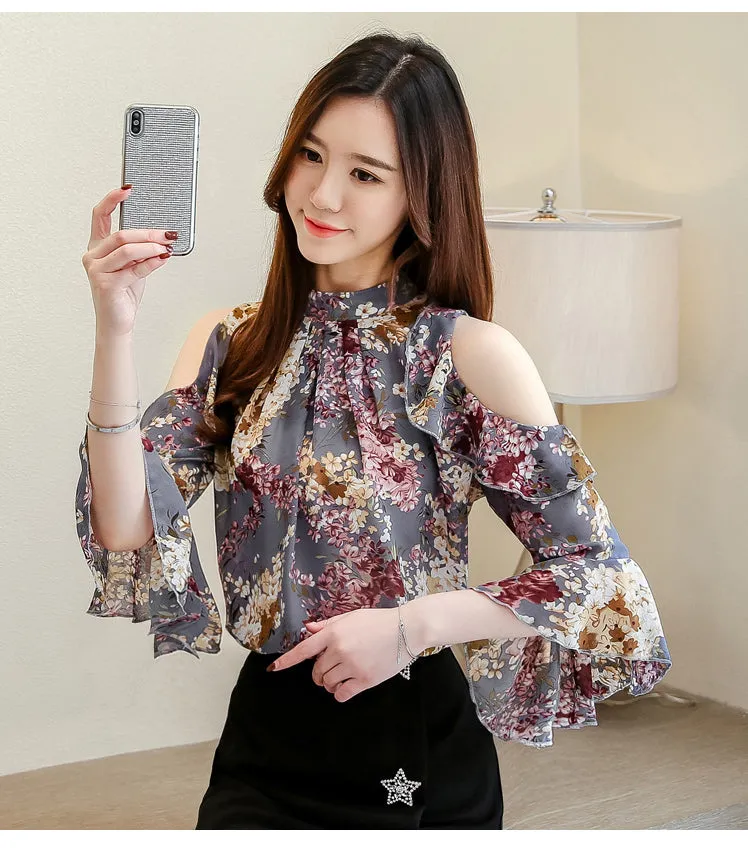 Ladies Tops Floral Chiffon Blouse