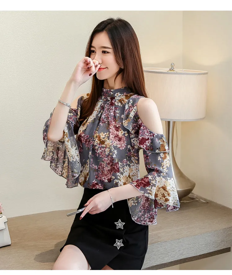 Ladies Tops Floral Chiffon Blouse