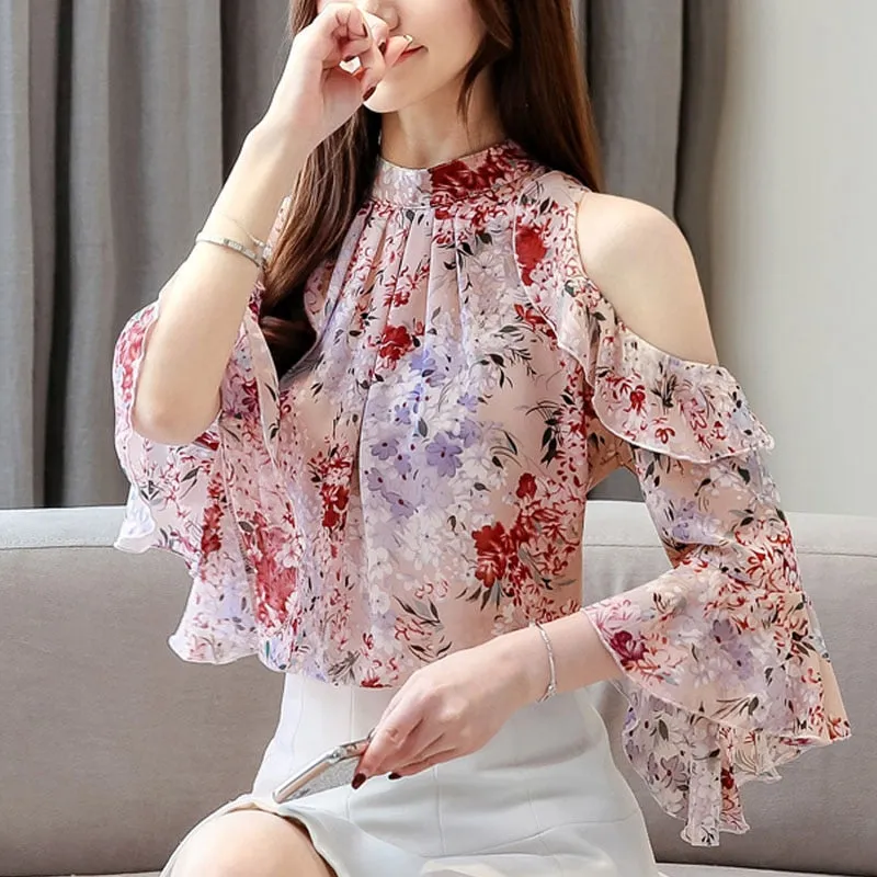 Ladies Tops Floral Chiffon Blouse