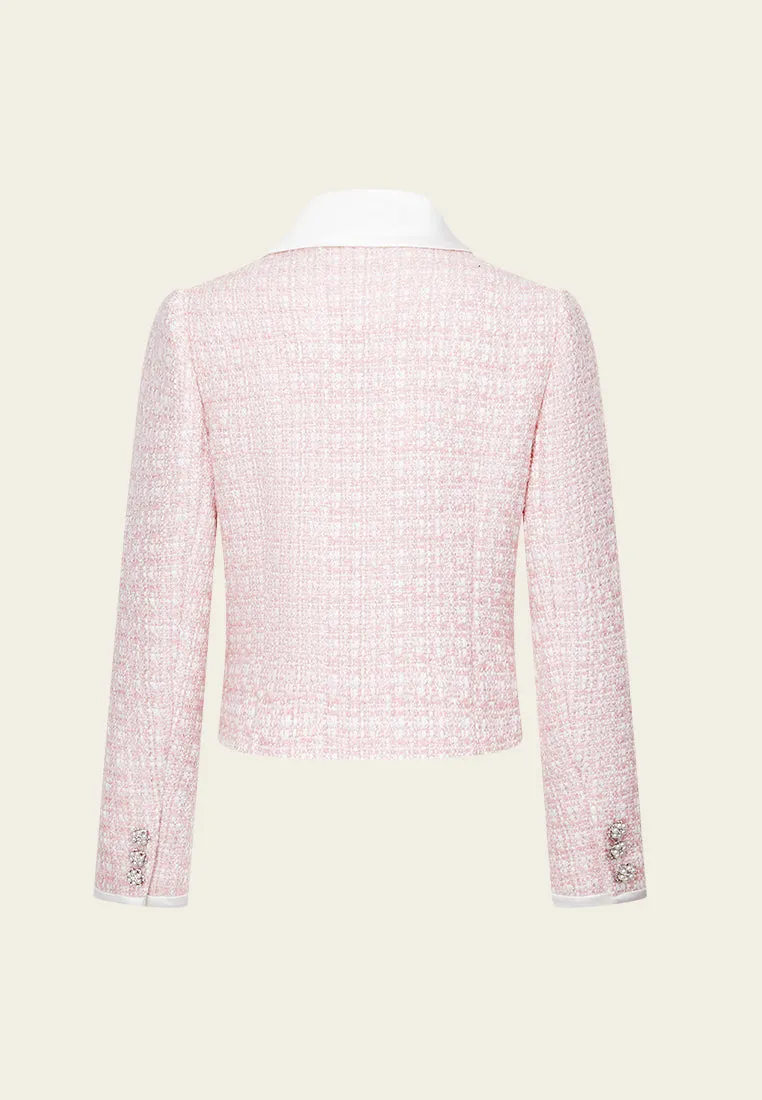 Lady Contrast-trim Checked Mixed-tweed Cropped Jacket