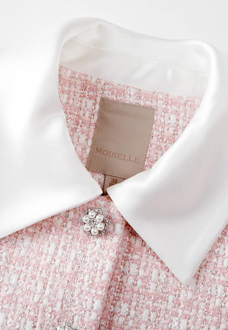 Lady Contrast-trim Checked Mixed-tweed Cropped Jacket