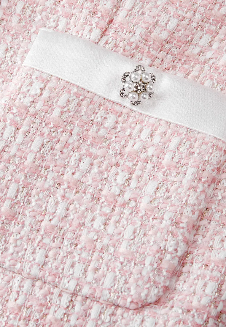 Lady Contrast-trim Checked Mixed-tweed Cropped Jacket