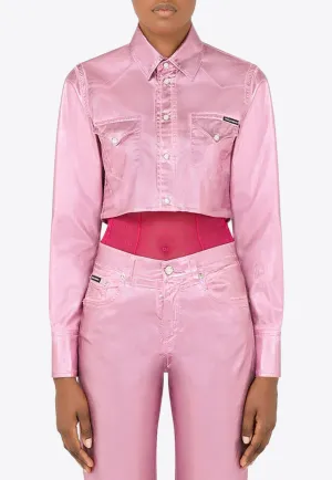 Laminated Denim Cropped Jacket