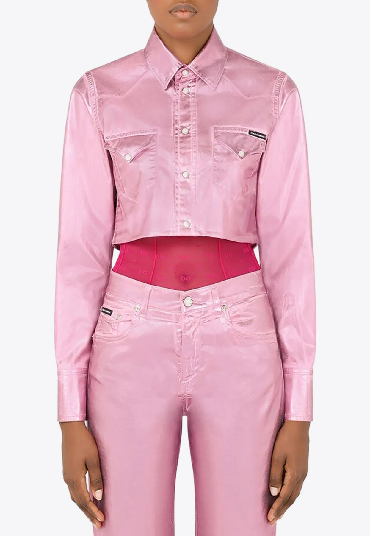 Laminated Denim Cropped Jacket
