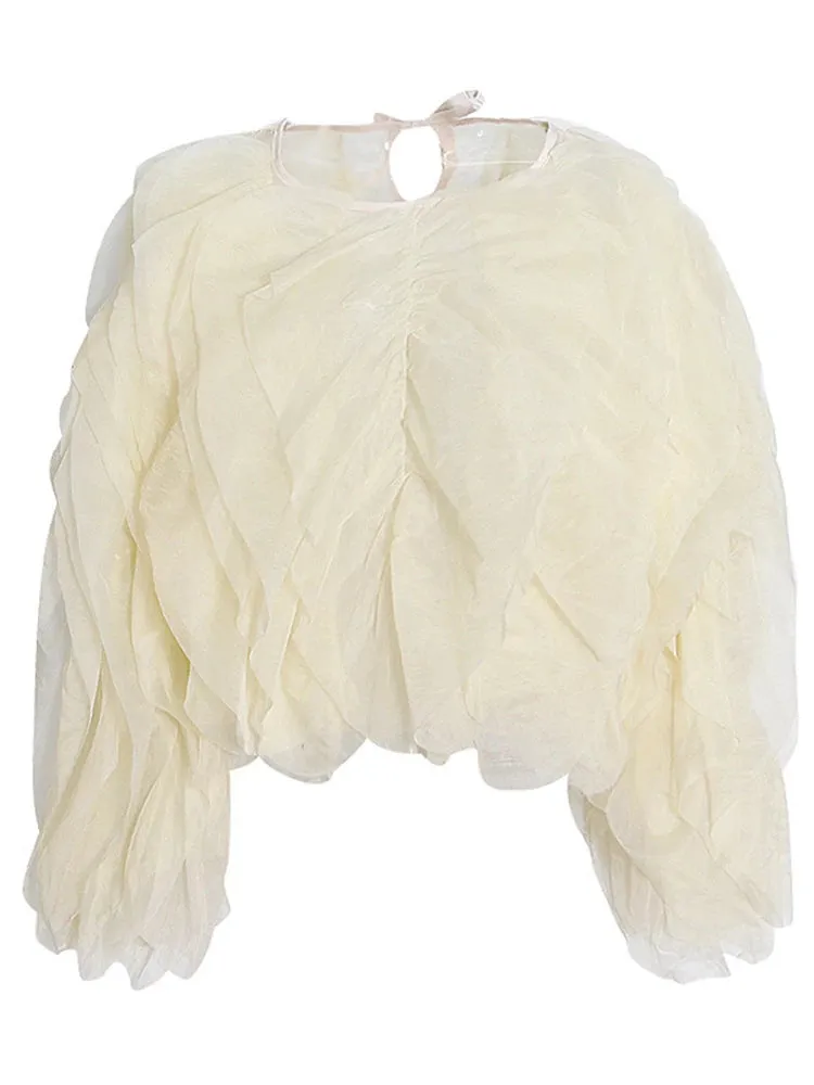 Lantern Long Sleeve Ruffle Short Blouses