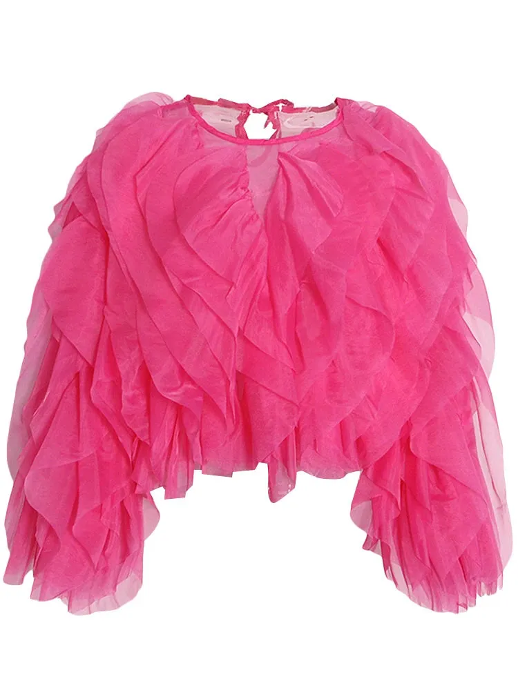 Lantern Long Sleeve Ruffle Short Blouses
