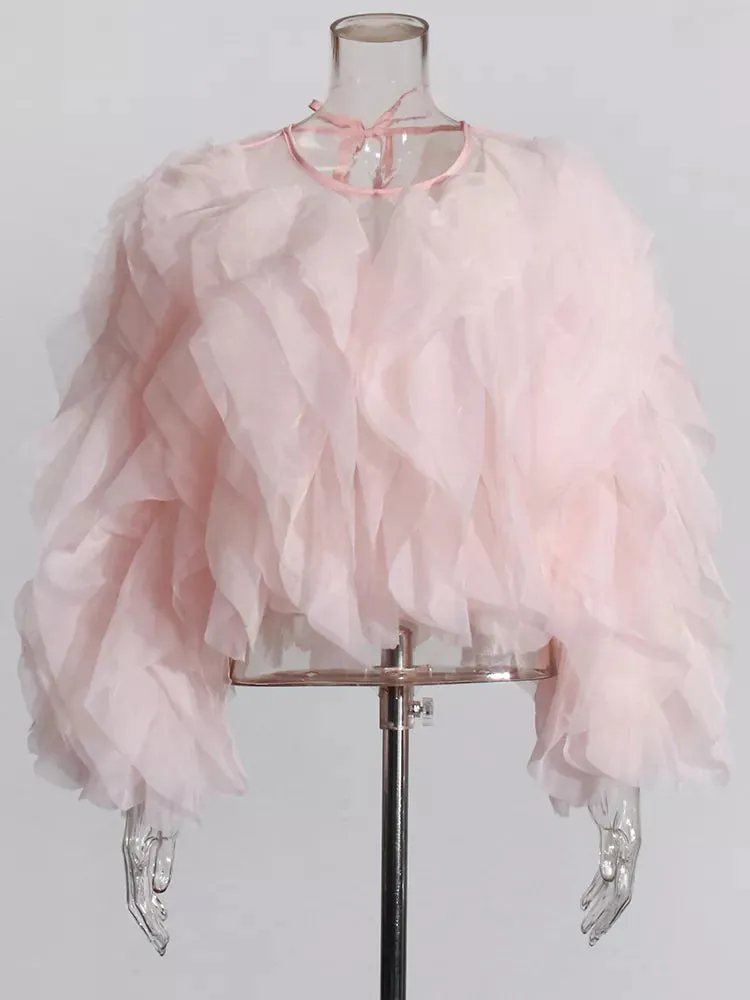 Lantern Long Sleeve Ruffle Short Blouses