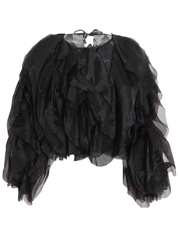 Lantern Long Sleeve Ruffle Short Blouses