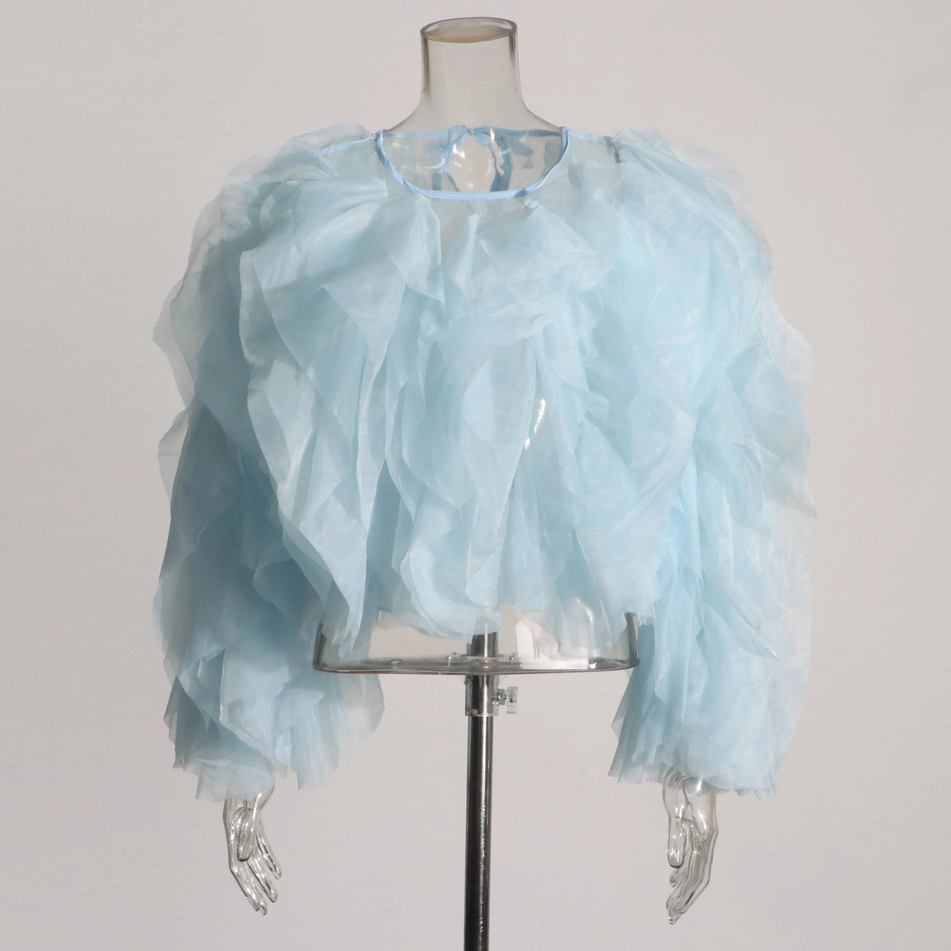 Lantern Long Sleeve Ruffle Short Blouses