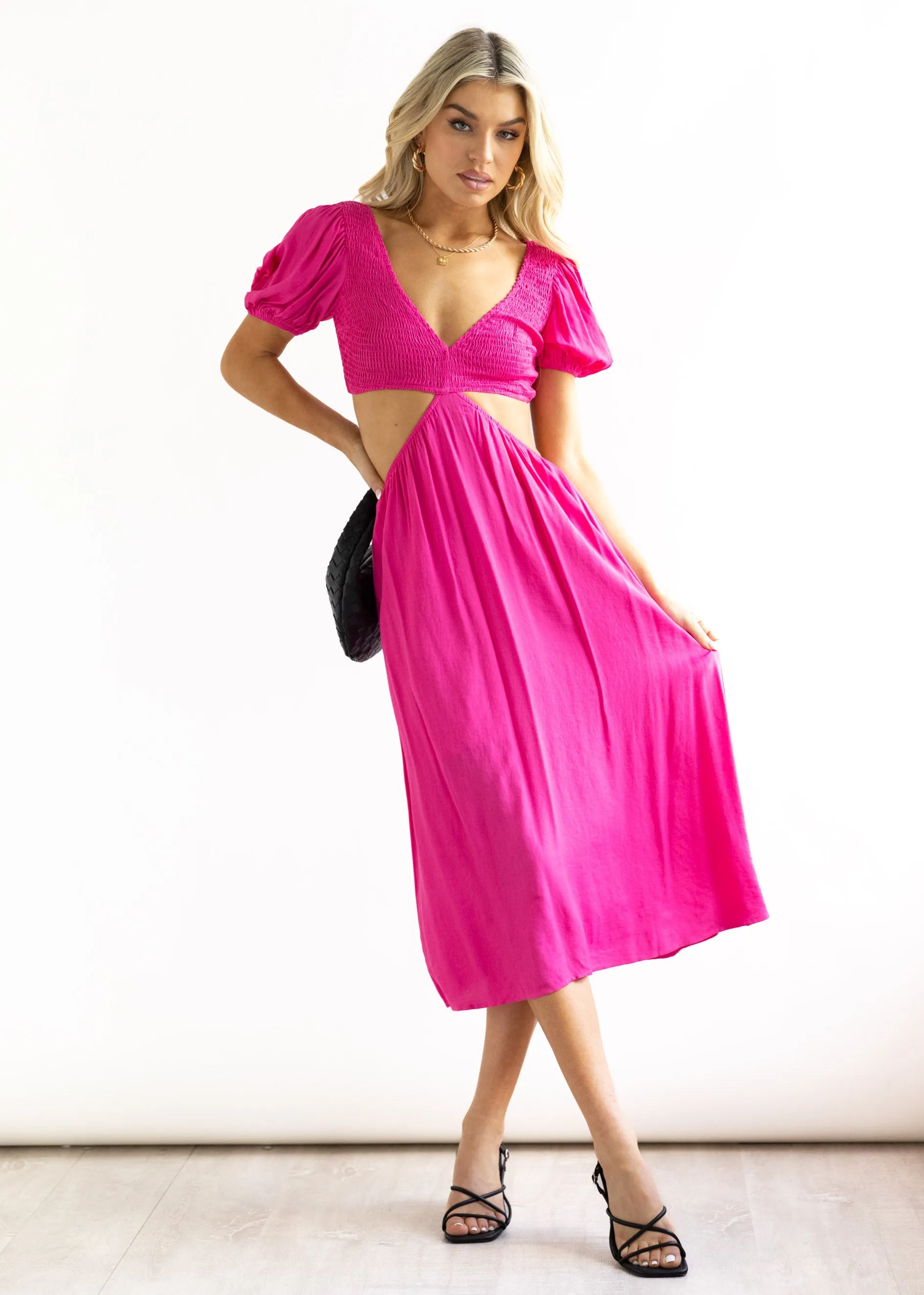 Lee Cut-Out Midi Dress - Hot Pink