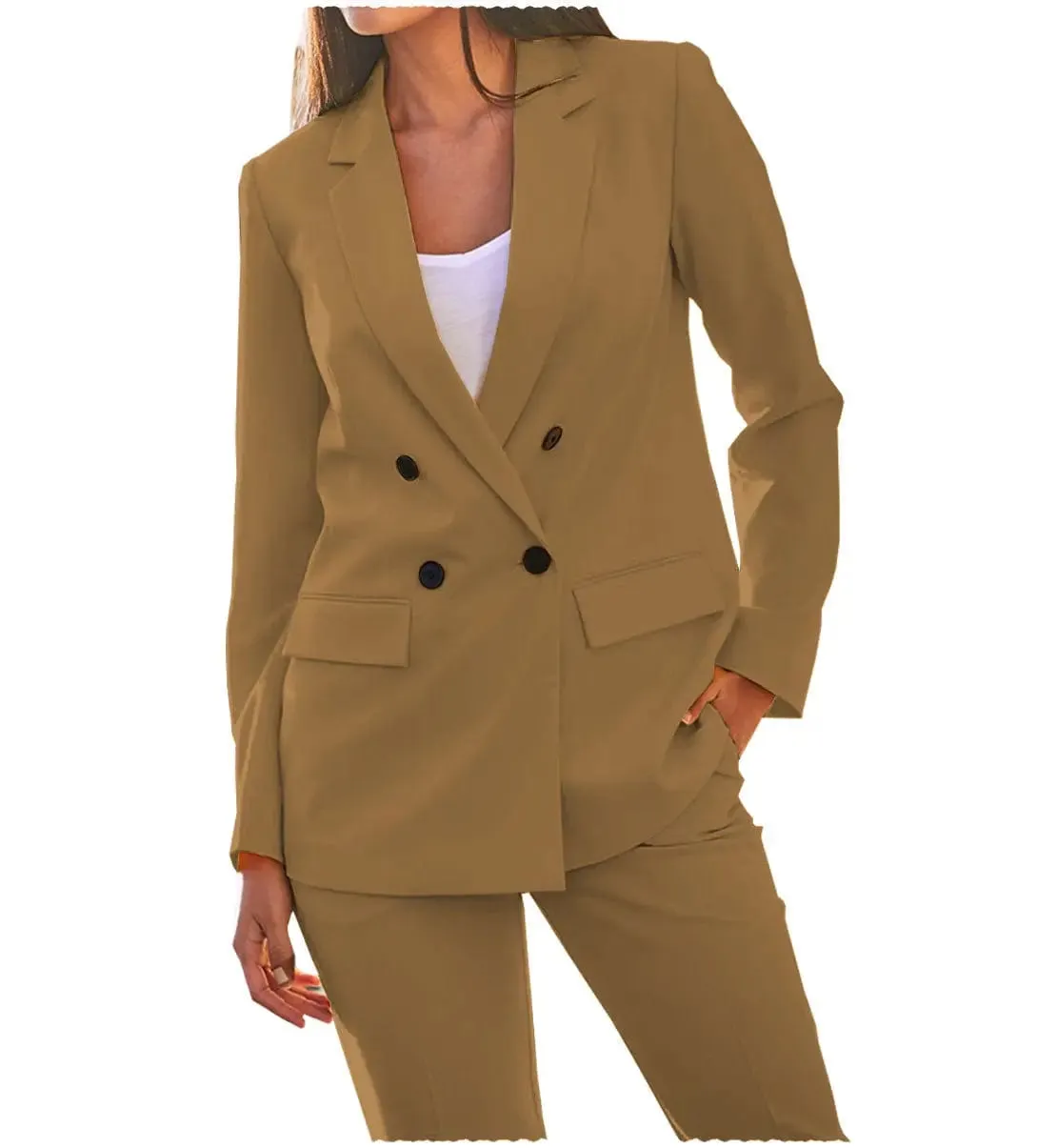 Leisure Double Breasted 4 Buttons Notch Lapel Women Suit