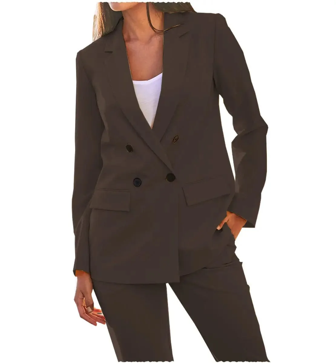 Leisure Double Breasted 4 Buttons Notch Lapel Women Suit