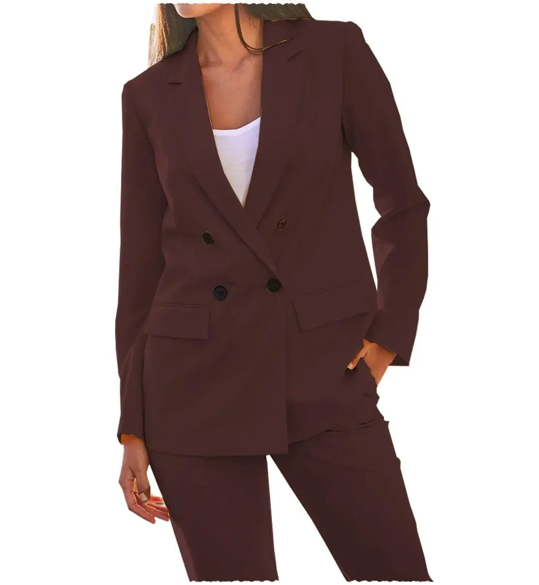 Leisure Double Breasted 4 Buttons Notch Lapel Women Suit