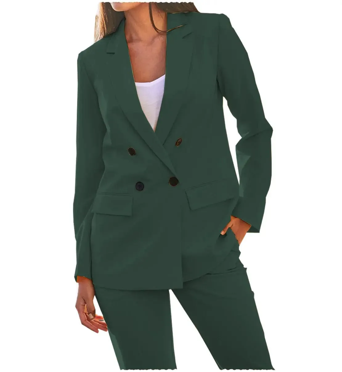 Leisure Double Breasted 4 Buttons Notch Lapel Women Suit