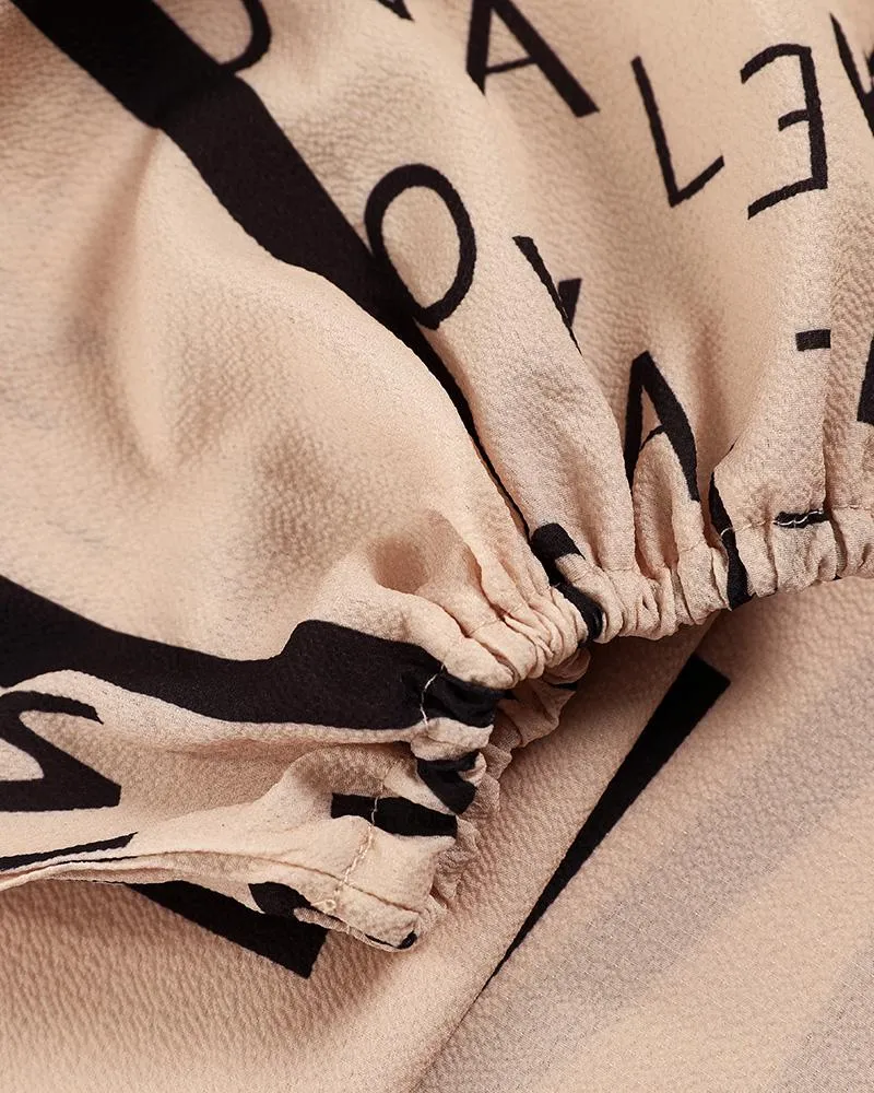Letter Print Zip Front Casual Top