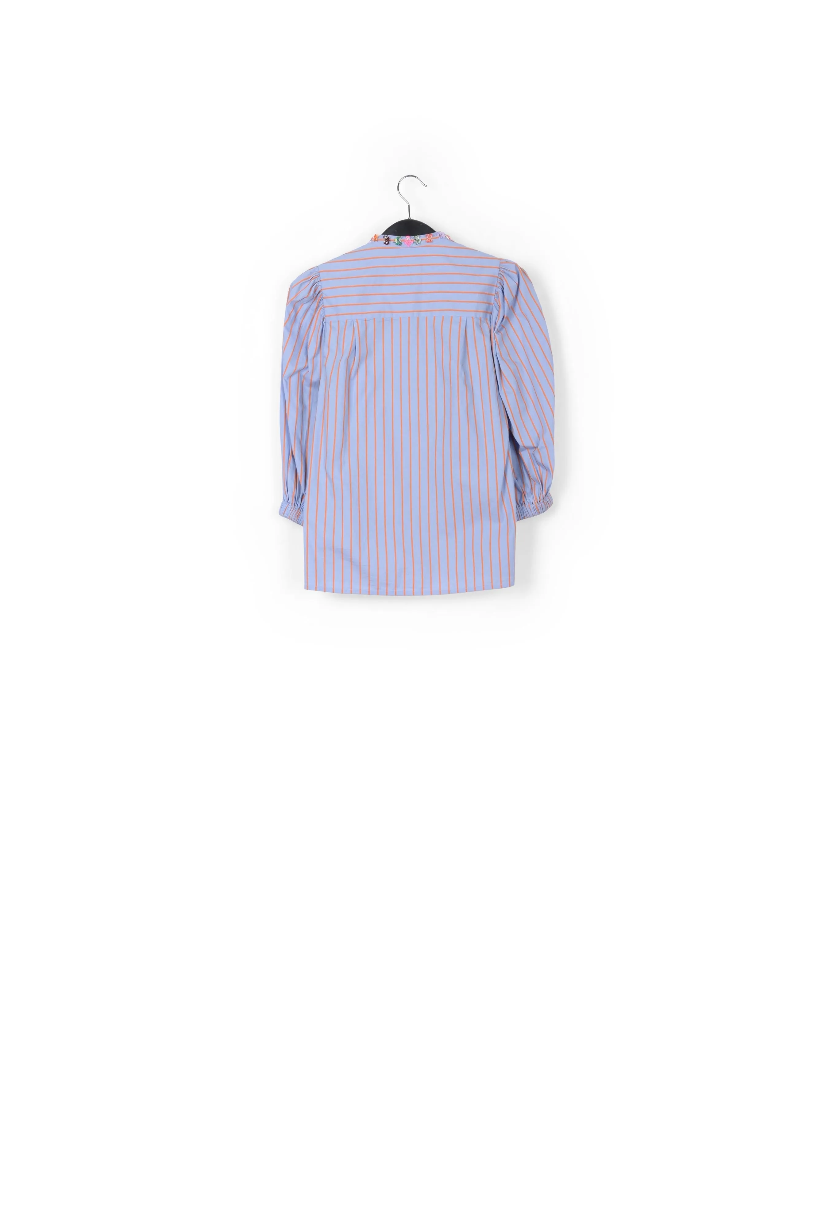Light blue and orange striped cotton shirt with bead embellishments