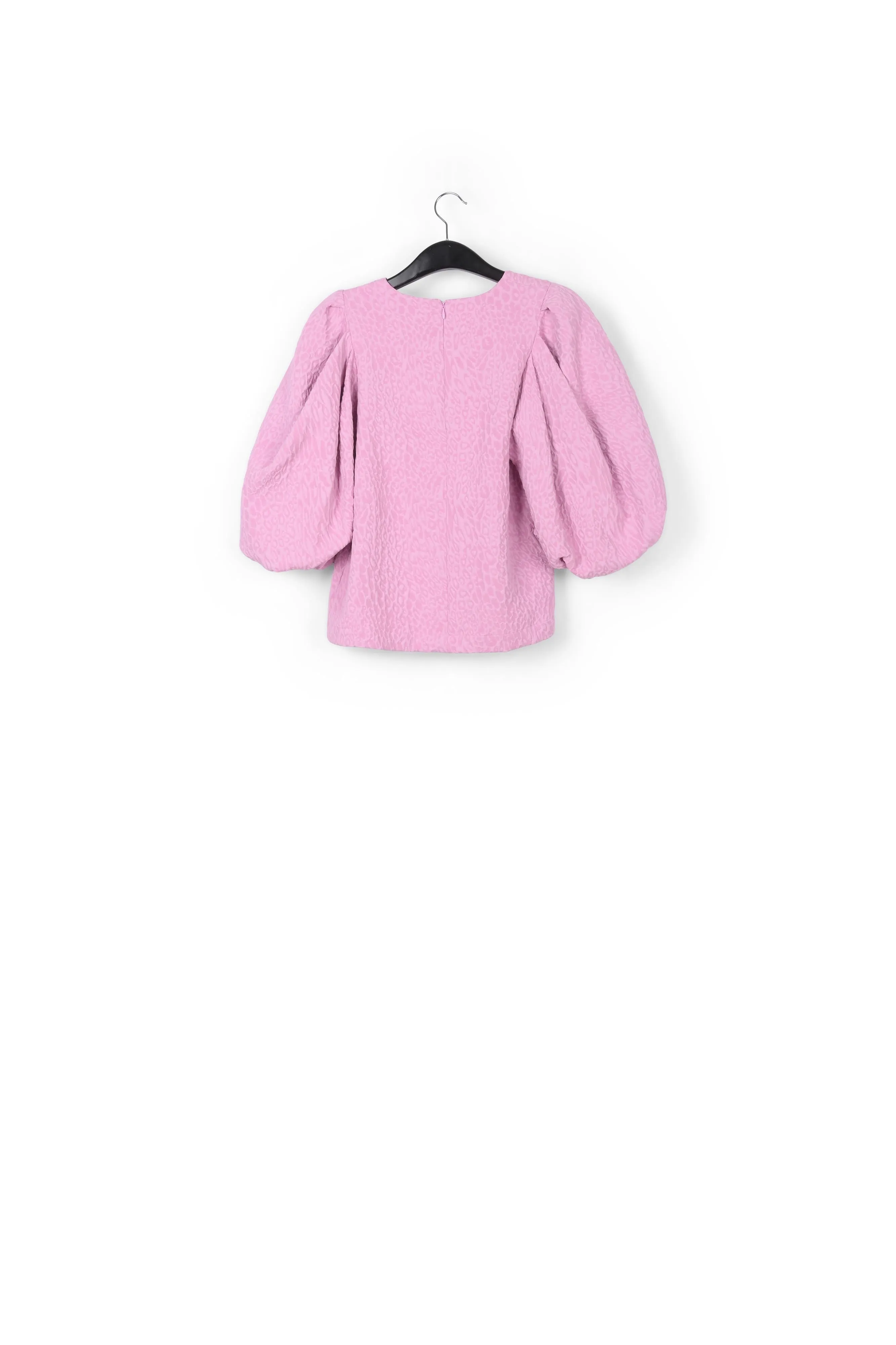 Light pink jacquard top with puffed sleeves