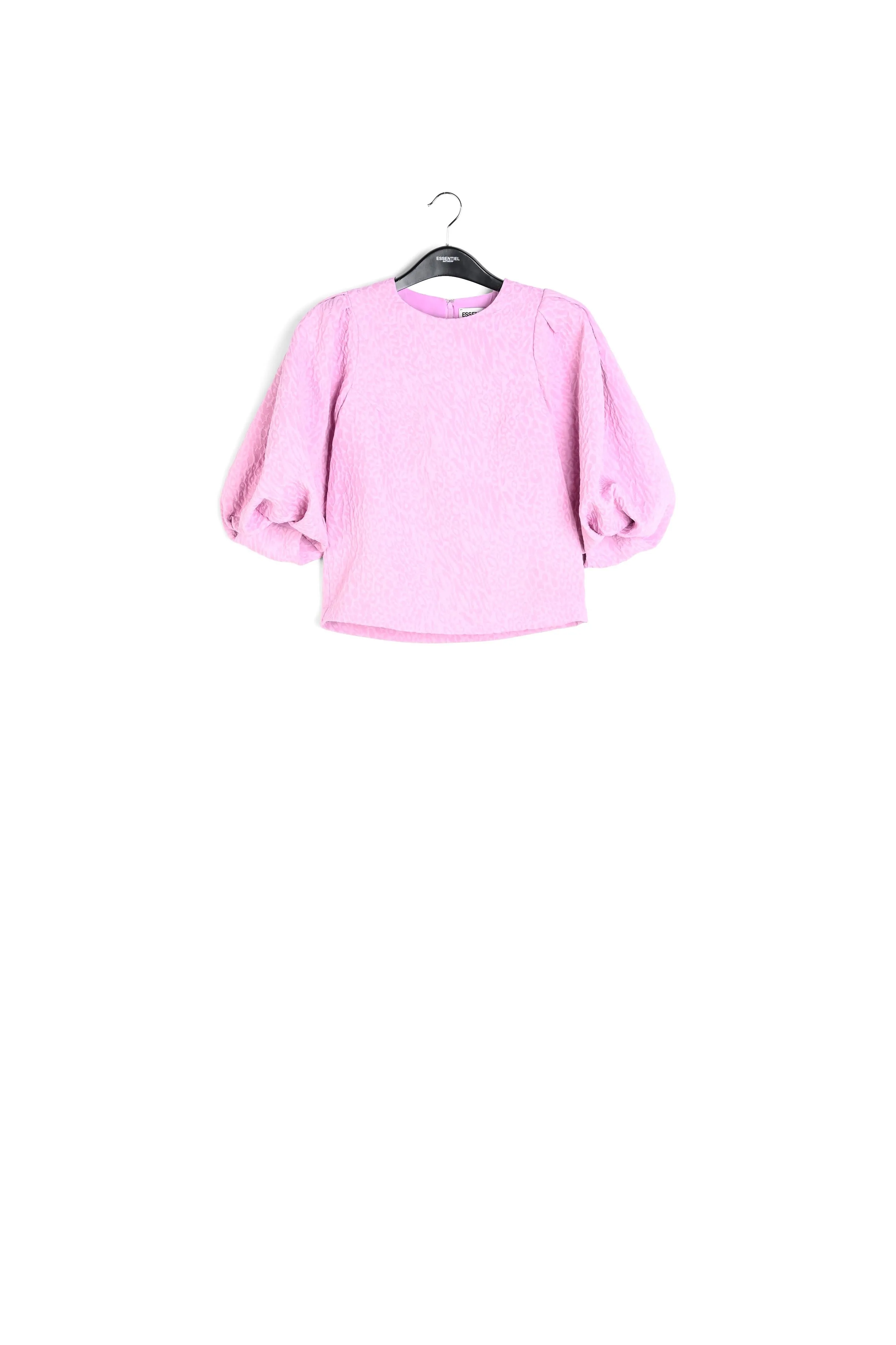 Light pink jacquard top with puffed sleeves