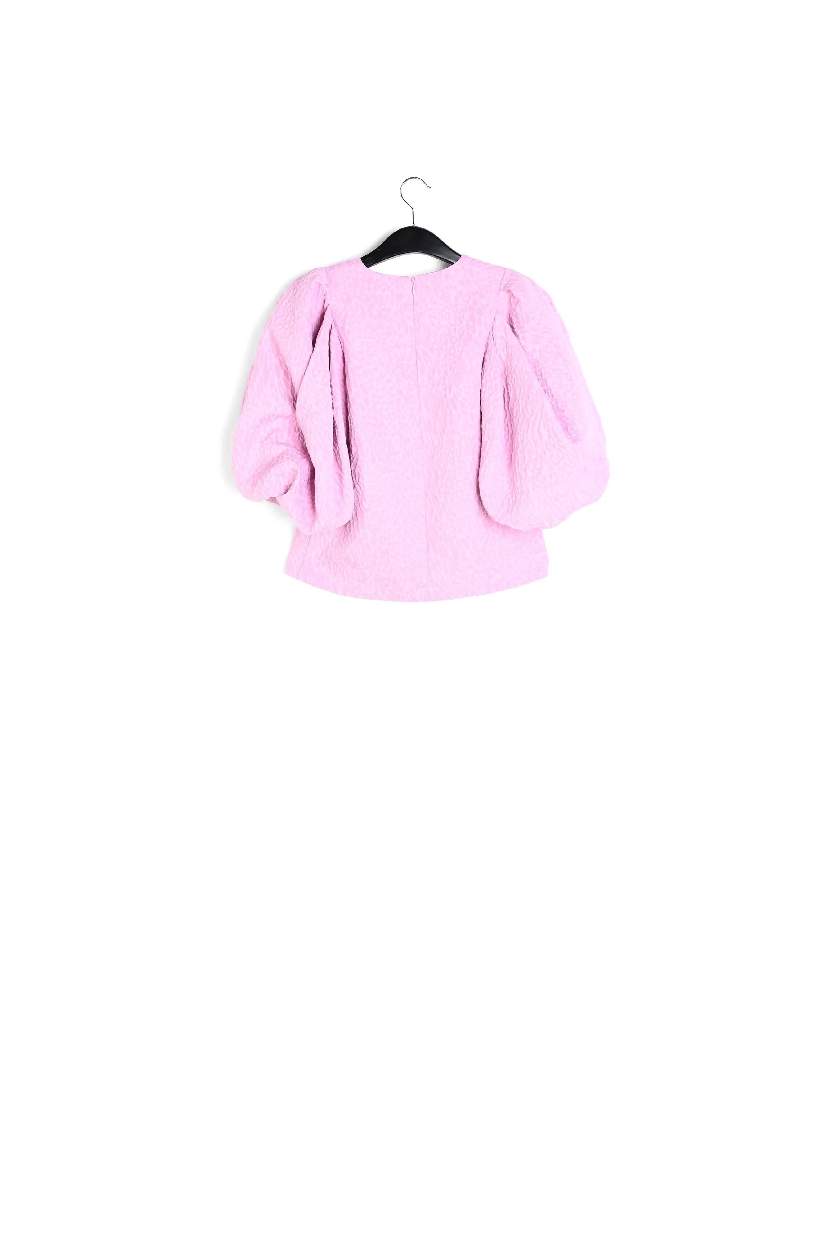 Light pink jacquard top with puffed sleeves