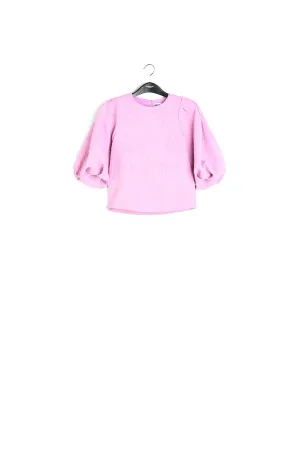 Light pink jacquard top with puffed sleeves