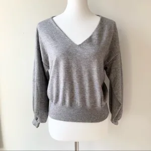 Line &amp; Dot Gray Soft Deep V-Neck Cropped Sweater Size Small