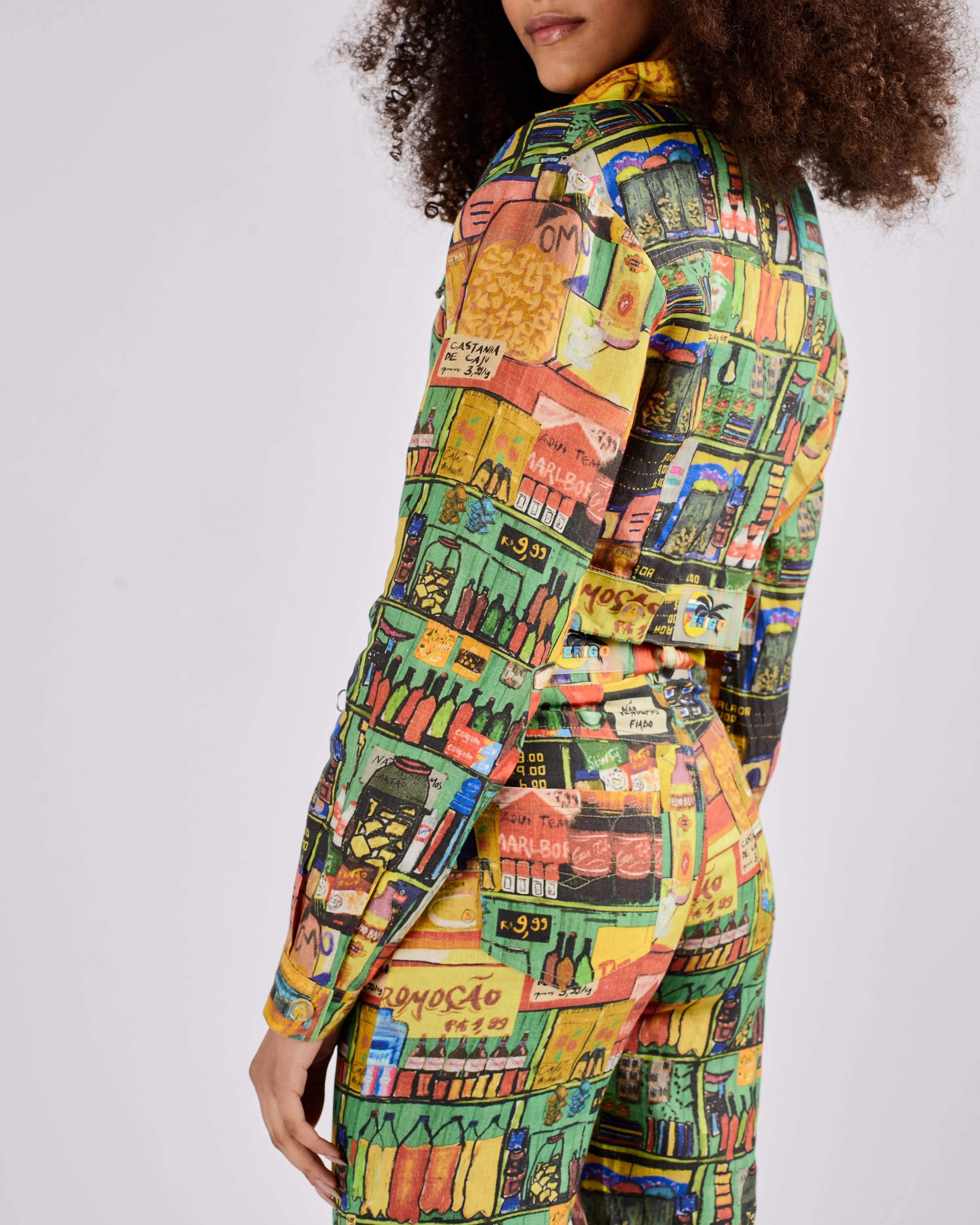 LINEN CROPPED JACKET IN MARKET PRINT