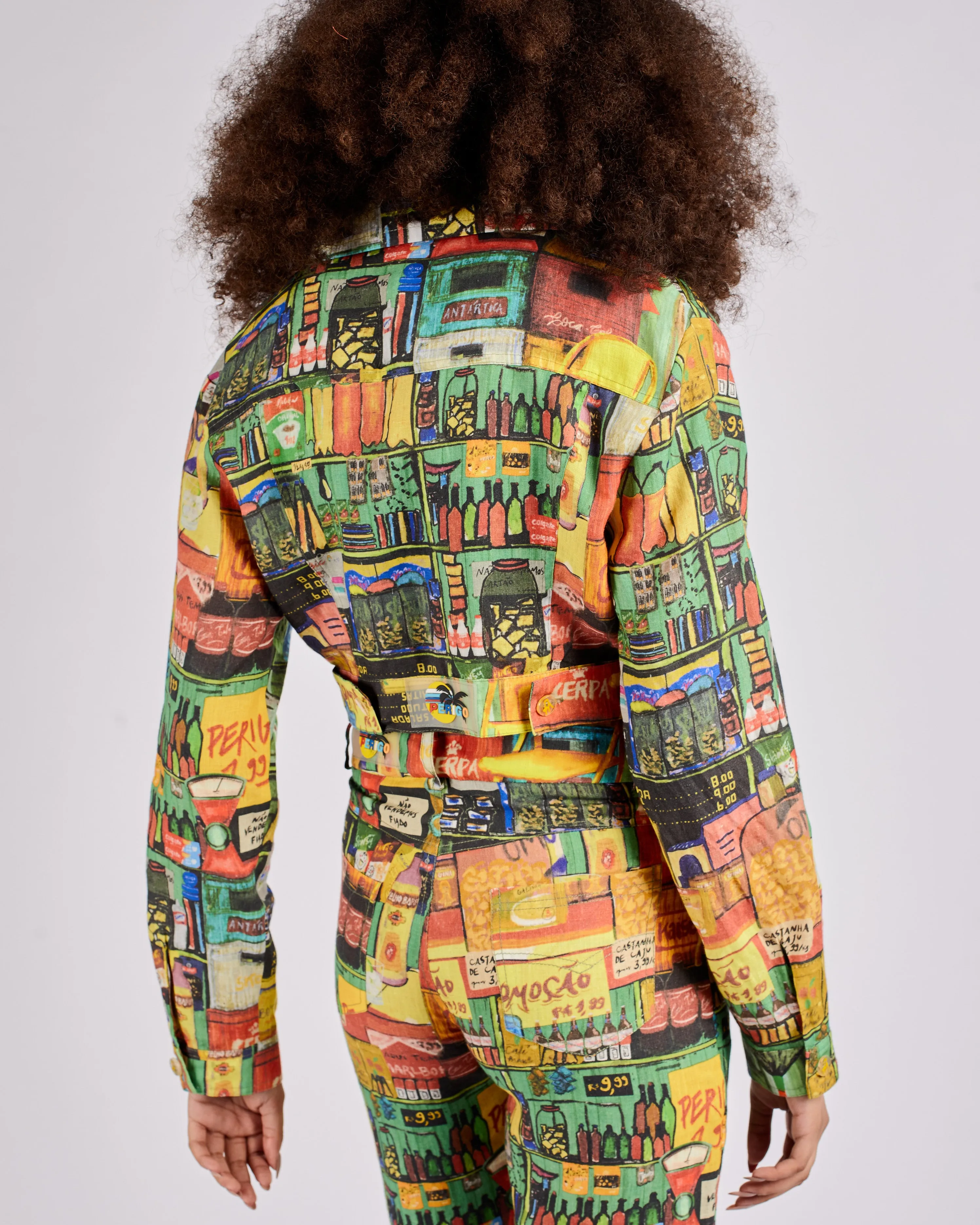 LINEN CROPPED JACKET IN MARKET PRINT