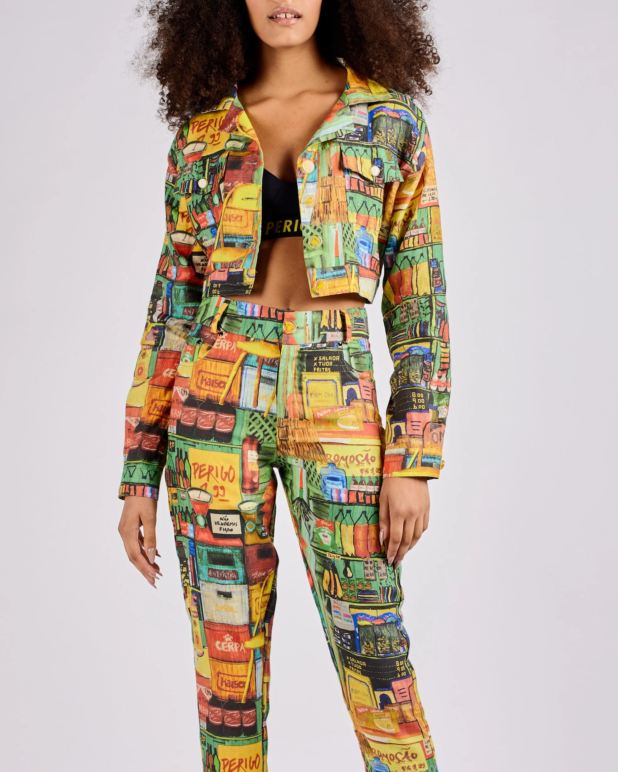 LINEN CROPPED JACKET IN MARKET PRINT