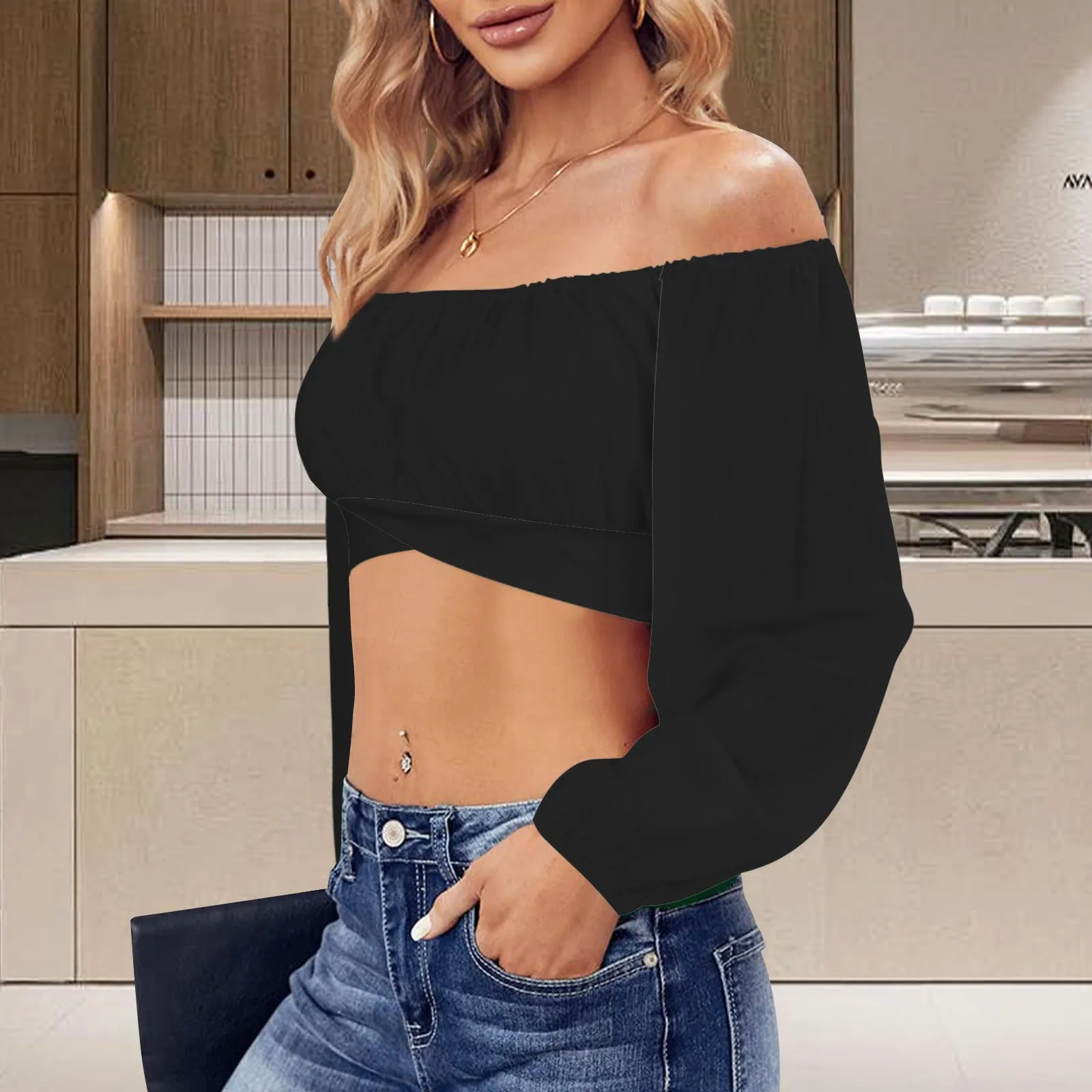 Long Sleeve cross body tie back top