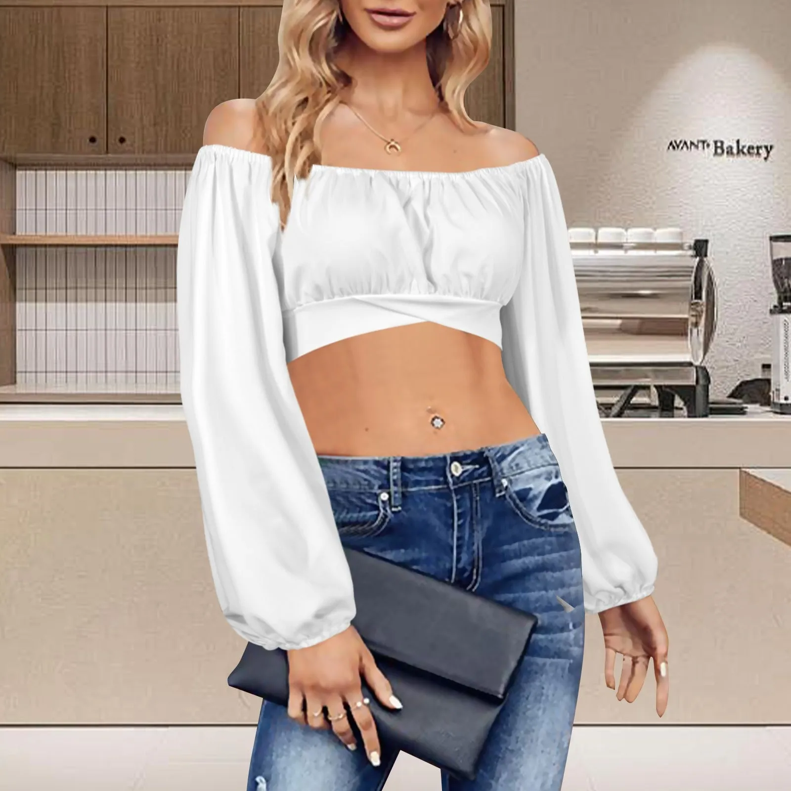 Long Sleeve cross body tie back top