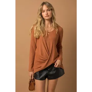 Long Sleeve V Neck Draped Top
