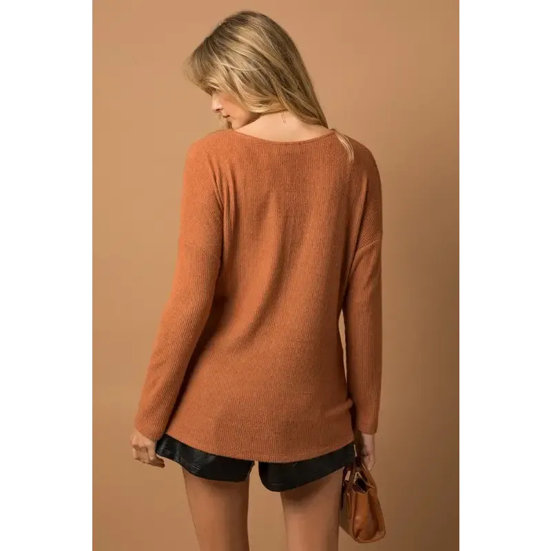 Long Sleeve V Neck Draped Top