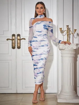 Long Sleeve Wrinkled Midi Bodycon Dress HB10059