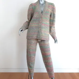 LoveShackFancy Matching Cardigan & Pants Set Autumn Rainbow Knit Size Small NEW