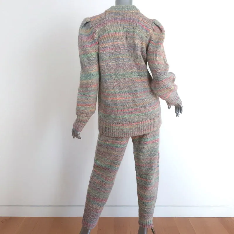 LoveShackFancy Matching Cardigan & Pants Set Autumn Rainbow Knit Size Small NEW