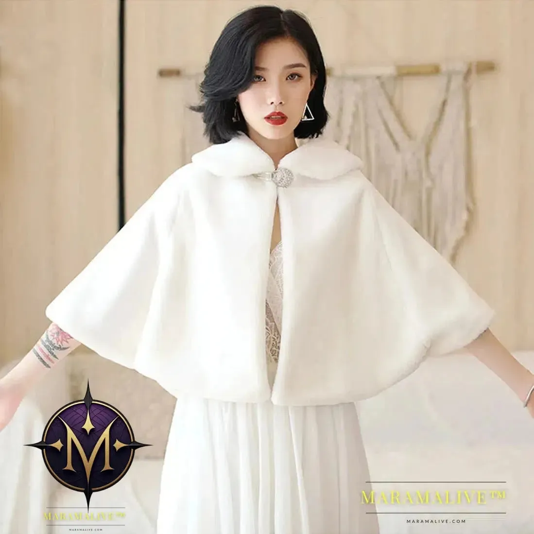 Luxurious Faux Fur Bridal Wrap Wedding Jacket Shawl Cropped Cape Jacket  Rhinestone Embellishments
