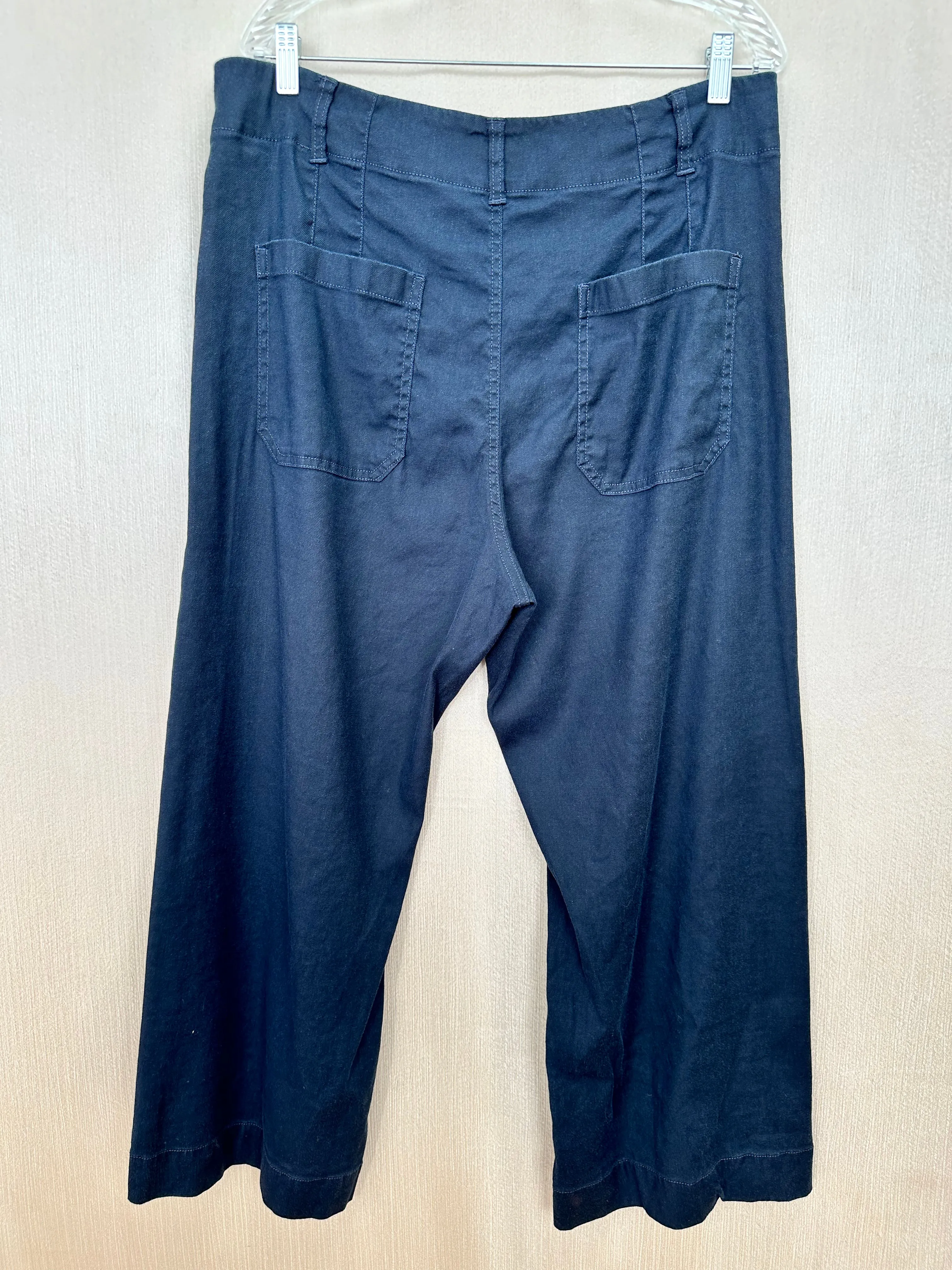 MAEVE navy Linen Viscose Blend The Colette Wide Leg Cropped Pants - 34