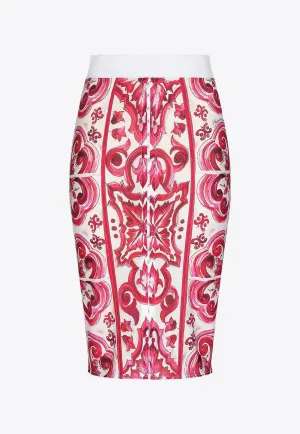 Majolica Print Pencil Midi Skirt