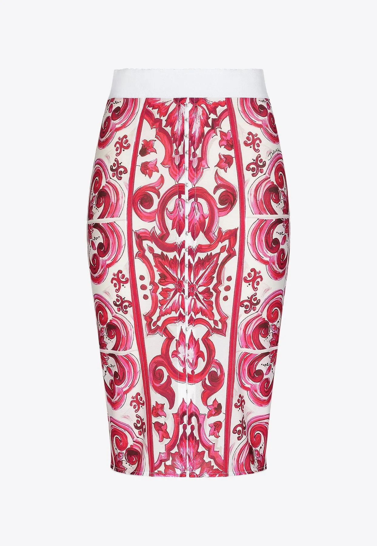 Majolica Print Pencil Midi Skirt