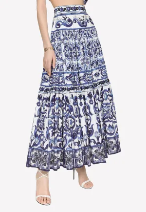 Majolica Print Poplin Maxi Skirt
