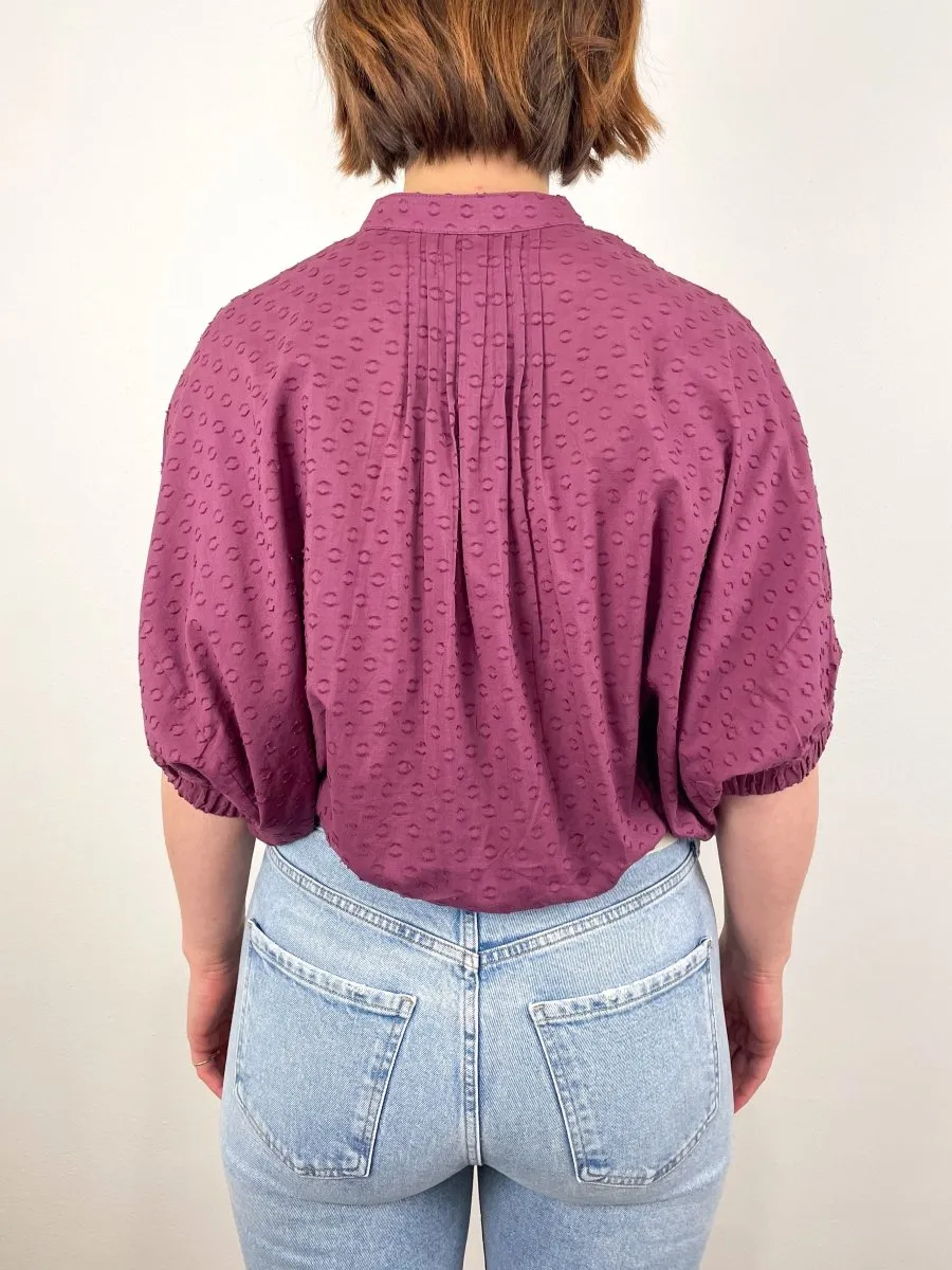 Mandarin Collar Top in Crushed Berry