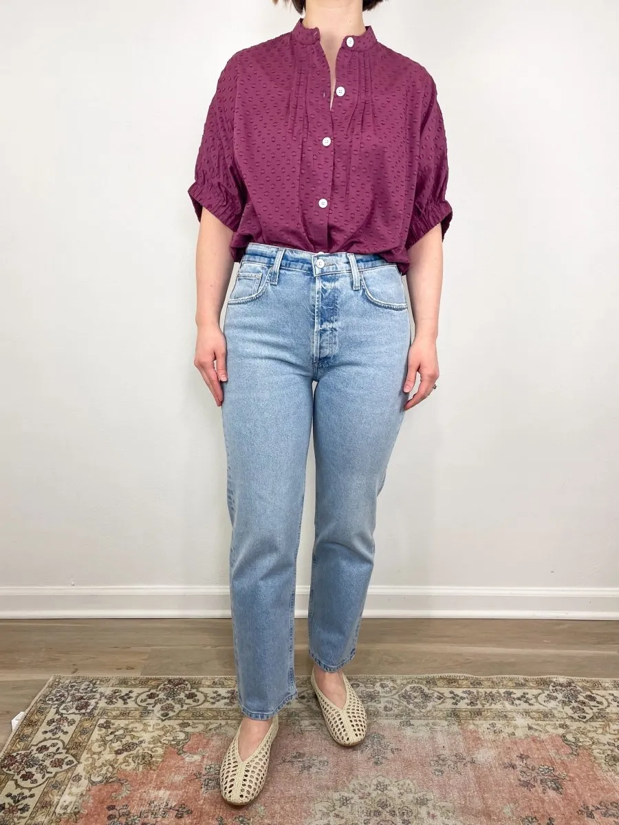 Mandarin Collar Top in Crushed Berry