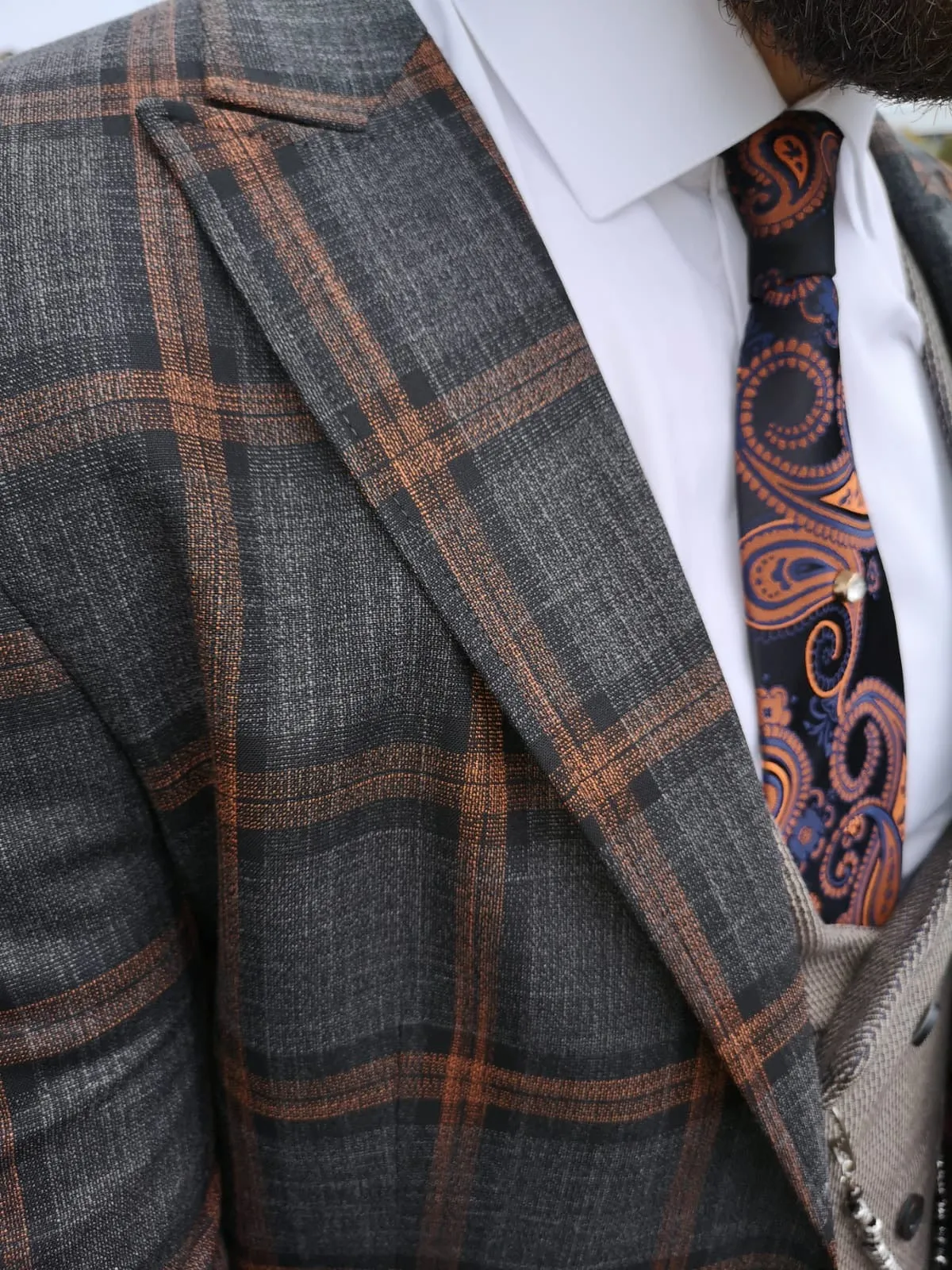 Mara - Grey/Orange 3 Piece Suit