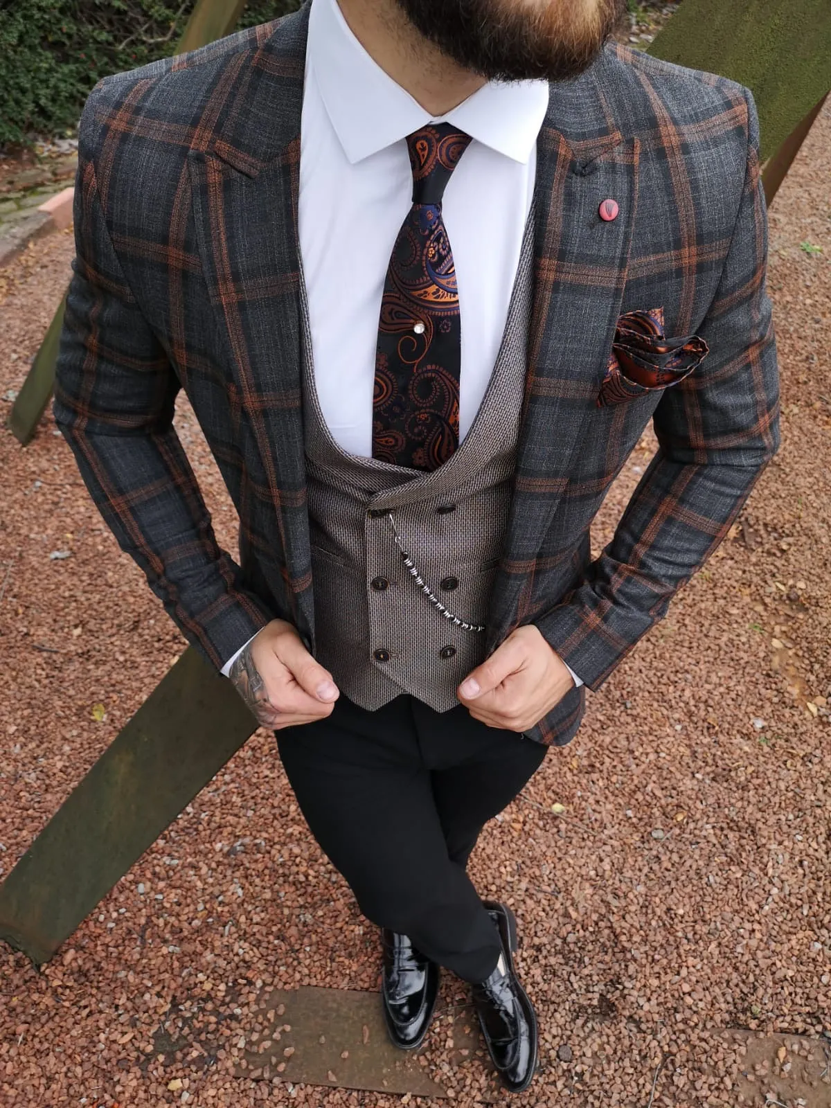 Mara - Grey/Orange 3 Piece Suit