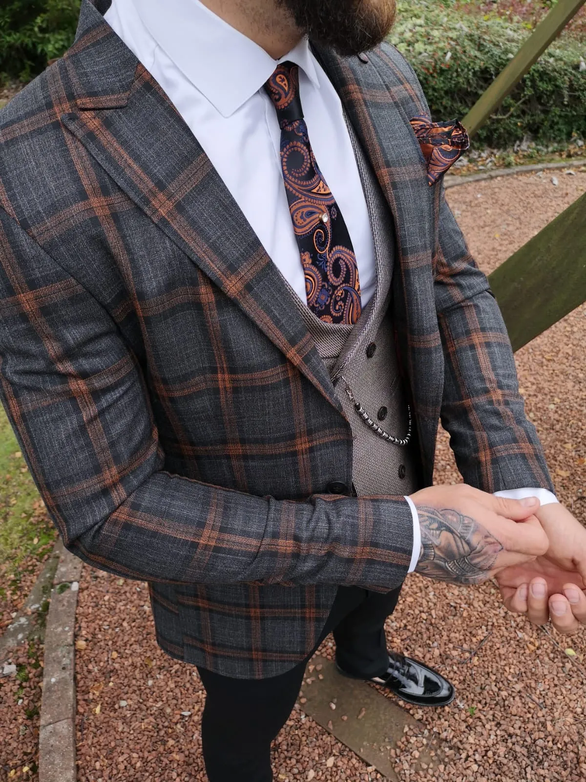 Mara - Grey/Orange 3 Piece Suit