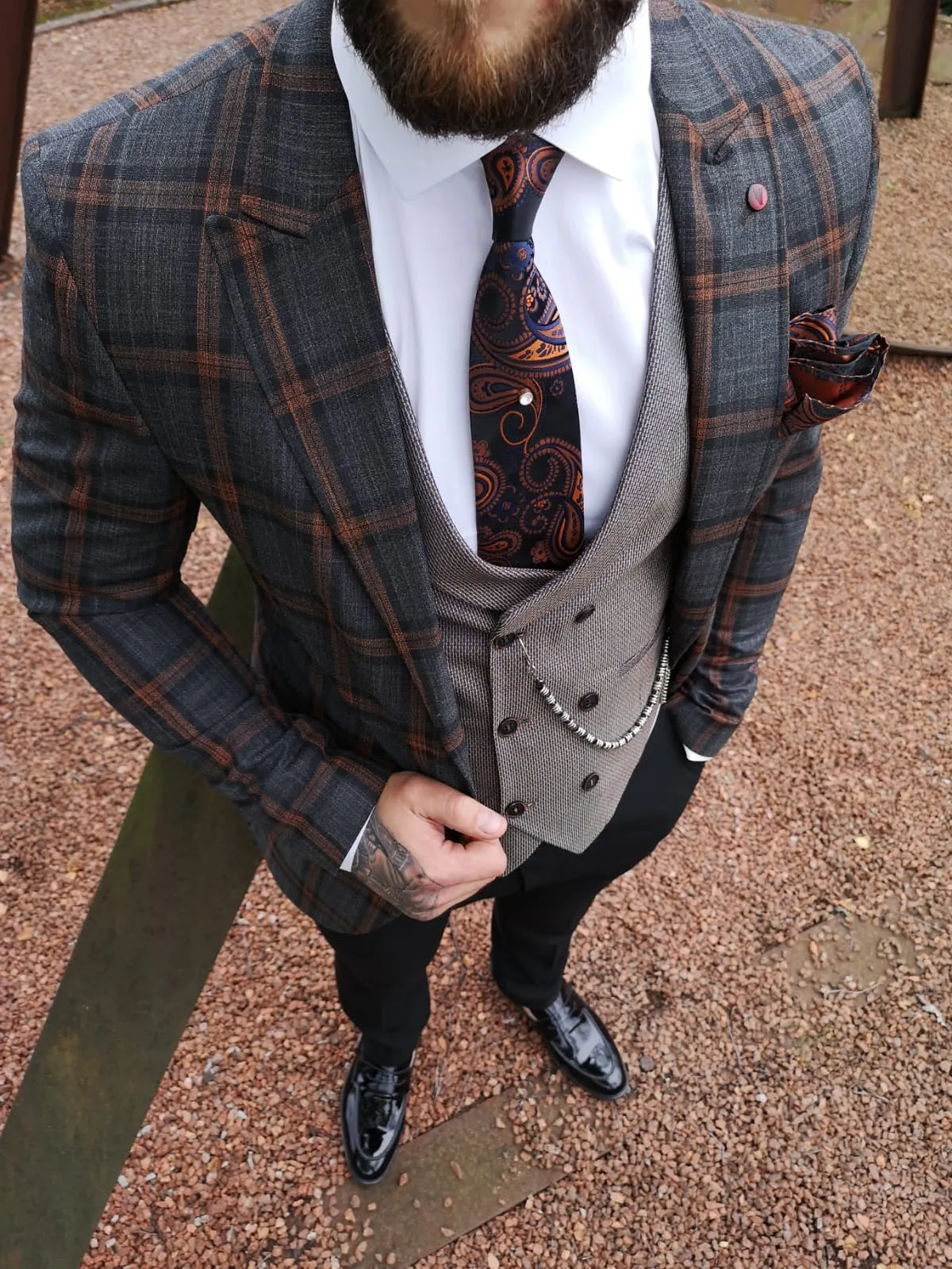 Mara - Grey/Orange 3 Piece Suit