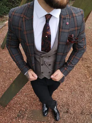 Mara - Grey/Orange 3 Piece Suit