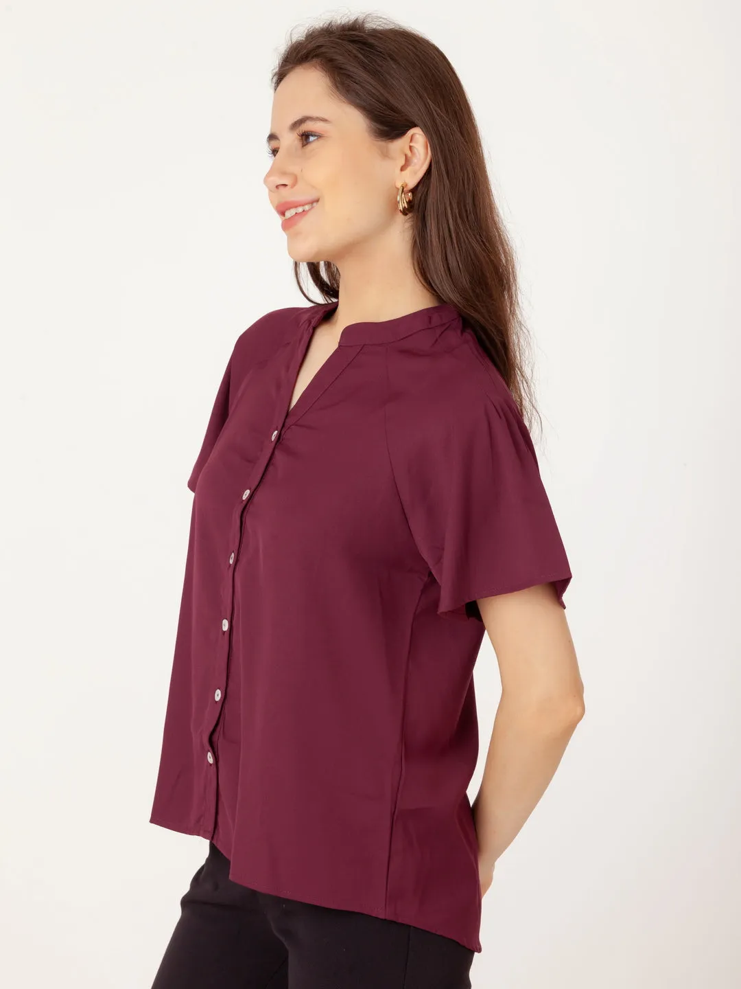 Maroon Solid Shirt Top