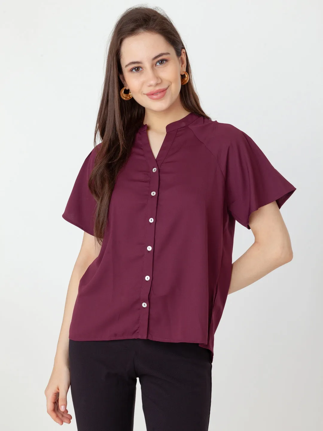 Maroon Solid Shirt Top