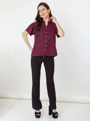 Maroon Solid Shirt Top
